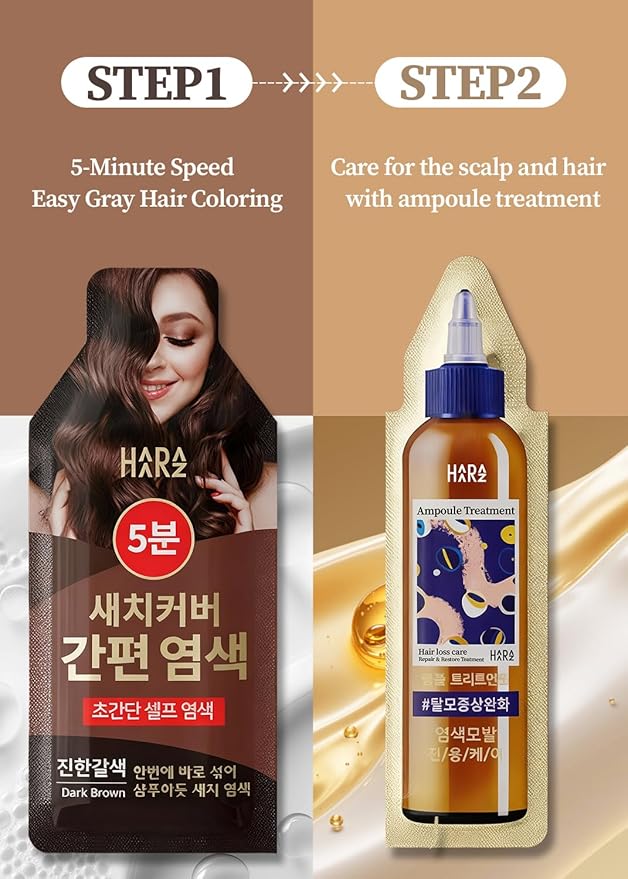 Hair Dye + Ampoule Treatment, Permanent Hair Color, 100% Gray Coverage, Hair Loss Care, 2-Step Shampoo– 5-Minute Hair Color for Women & Men & Scalp Care Formula, Repair & Restore (Dark Brown)