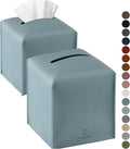 Tissue Box Cover, Jeethemy Square PU Leather Tissue Box Holder, Modern Tissue Case Facial Paper Organizer Dispenser，5X5X5'',Double Blue