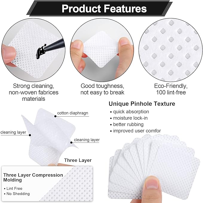 400 Pieces Nail Cotton Pads,1 Pull-Down Pump Dispenser Bottle,Super Absorbent Soft Non-Woven Eyelash Glue Wipes,Nail Polish dehumidifier for Eyelash Extension Products and Nail Oil Bottle(Pink White)