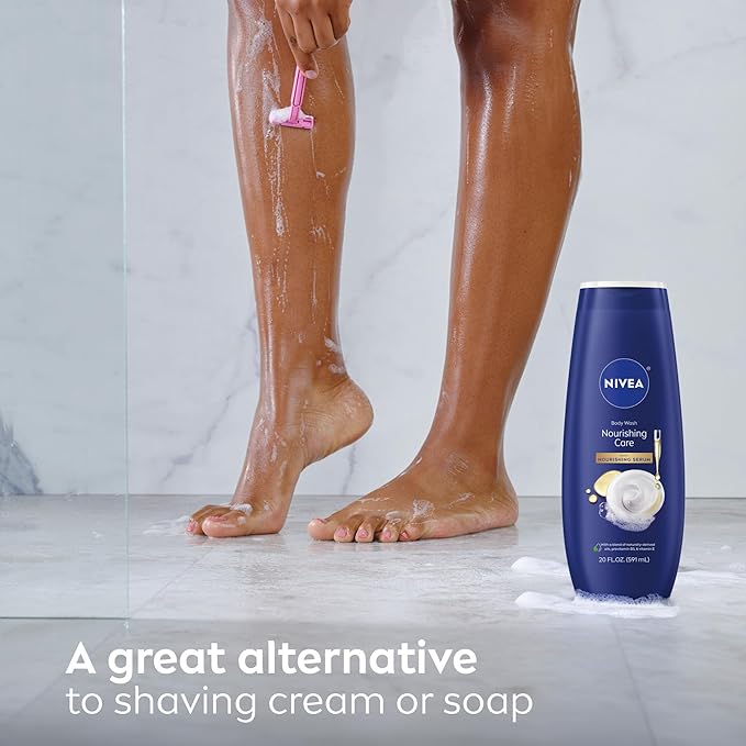 NIVEA Nourishing Care Body Wash with Nourishing Serum, Moisturizing Body Wash for Women, Enriched with Provitamin B5 and Vitamin E, 20 Fl Oz Bottle