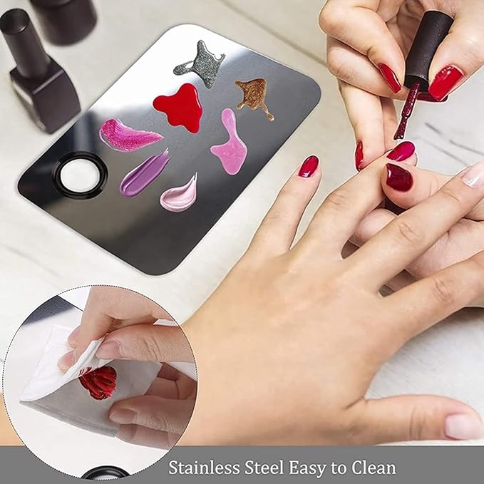 Makeup Mixing Palette with Foundation Brush and Makeup Spatula, Stainless Steel Makeup Palette Tray Mixer Nail Art Palette Mixing Tray