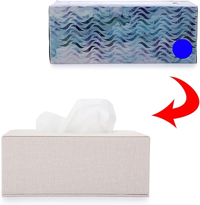 Sumnacon Tissue Box Cover Rectangle Linen Tissue Box,Stylish Tissue Box Holder with Magnetic Bottom,Decorative Tissue Cover for Bathroom Toilet Bedroom Living Room Table Desk Office, Beige
