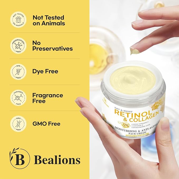 Retinol Cream for Face Anti Aging: Wrinkle Cream for Face Neck with Collagen Hyaluronic Acid - Night Moisturizer for Men Women - Facial Skin Care Gift for Mom Dad Sister