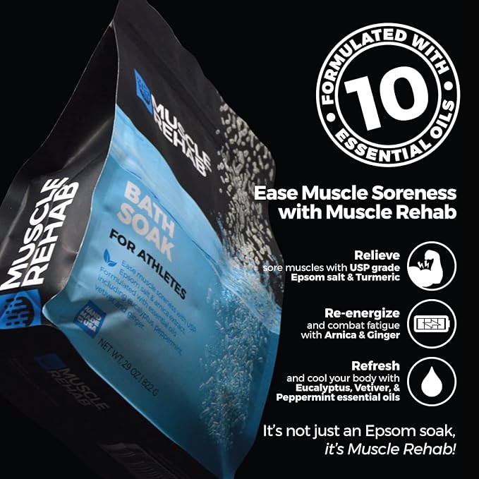 Epsom Salt Bath Soak 29 oz with Arnica - Fast-Dissolving Bath Salts for Muscle Relief and Recovery - Cooling Formula - Made in USA
