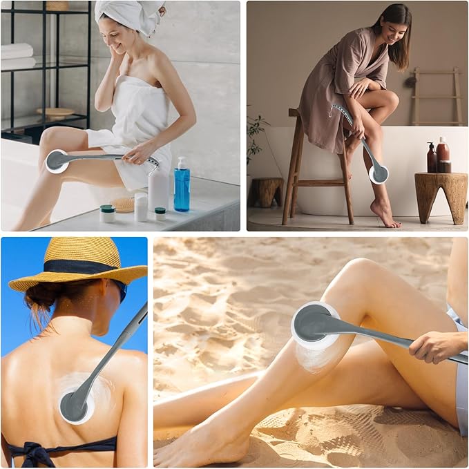 Lotion Applicator for Back, 20.5'' Replaceable Back Lotion Applicator, Easy Washable, Suitable for Use by Elderly, Men and Women（Grey）