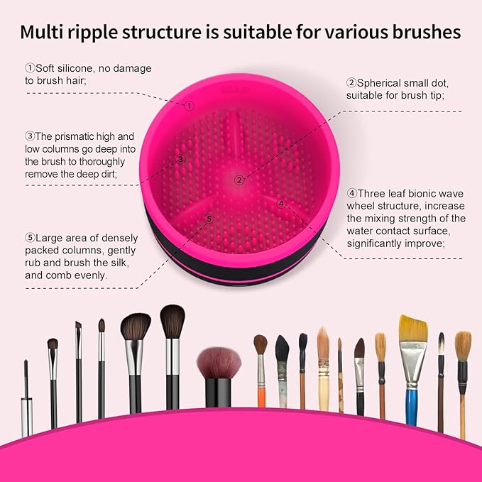 Electric Paint Brush Cleaner,Rinser Cup,Brush Rinser for Painting,Makeup Brush Cleaner Machine,Paint Brushes Cleaner Tool,USB Portable Automatic Spin Deep Cleaning for Acrylic Black&Rosy