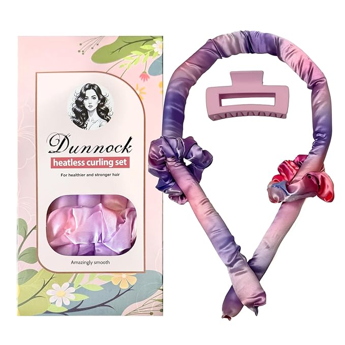 Dunnock Heatless Curling Rods Set kitschmas - Heatless Curls Overnight with 34" Hair Curler & 2 Satin Scrunchies No Heat Hair Curlers for Soft Waves & Bouncy Curls, DamageFree Hair Styling Tool