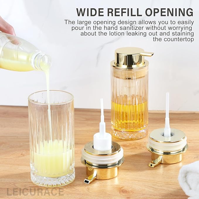 Glass Foam Soap Dispenser, Refillable Faming Dispenser with Gold Pump, Foam Hand Soap Dispenser for Bathroom Kitchen, Home Decor （Foam Type/Gold）