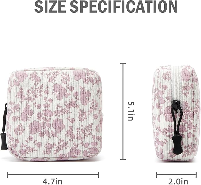 Small Makeup Bag for Purse,Mini Cosmetics Bag cute Zipper corduroy Cosmetic Pouch Storage Pouch Travel Toiletry Organizer for Women Girls(Plants Pink)