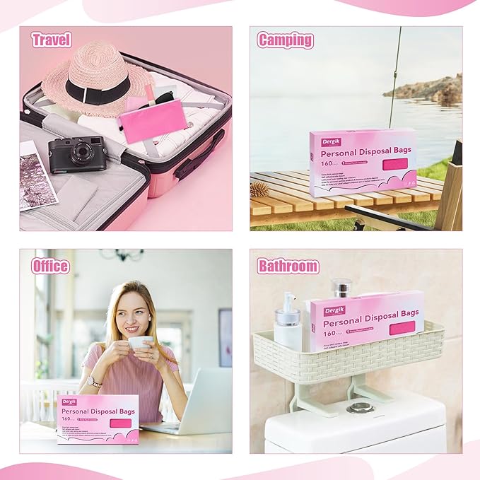 Sanitary Napkin Individual Disposal Bags, 160 Pcs Opaque Personal Care Disposable Bag, Secure Closure, Odor Control, for Pads, Tampons, Women Period Small Trash Bag,With Purse Pouch, Pink