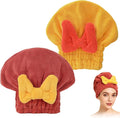 2 Pack Ultra Absorbent Hair Quick Drying Towel for Women, New Microfiber Hair Towel Wrap Dry Turban, Soft Bow Tie Plopping Head Towels Shower Cap for All Hair Style (Yellow and Rad)