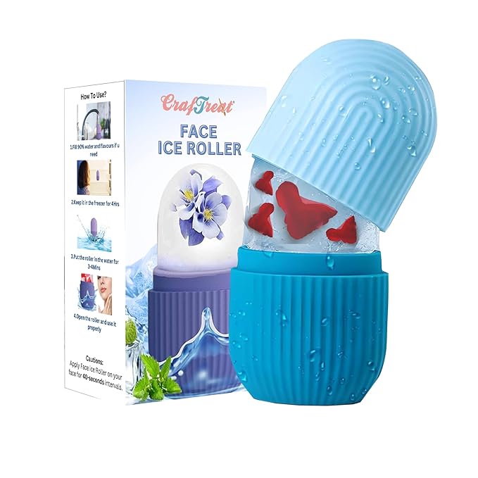 CrafTreat Ice Roller for Face, Eyes & Neck – Reusable Silicone Ice Mold for Cooling, De-Puffing & Facial Massage (Blue)