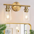 2-Light Bathroom Light Fixtures, Brushed Gold Vanity Light, Modern Vanity Lights with Clear Glass Shade, Bathroom Wall Lamp for Mirror Kitchen Living Room Hallway Cabinet Porch