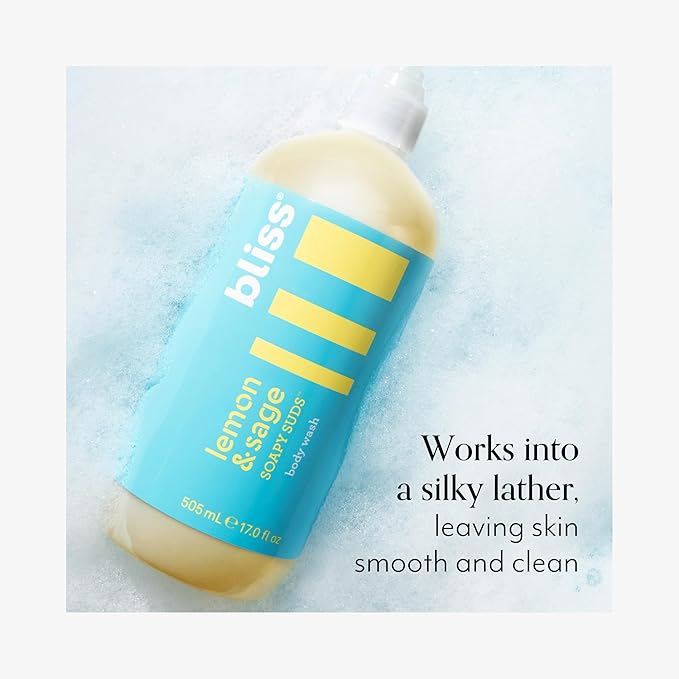 Bliss Soapy Suds Body Wash - Lemon and Sage - 17 Fl Oz - Gentle and Hydrating for Supremely Soft Skin - Paraben Free - Vegan & Cruelty Free (Pack of 2)