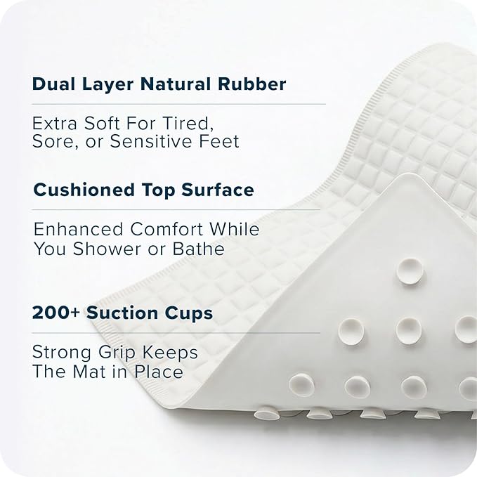 SlipX Solutions Pillow Top Cushioned Bath Mat, Non Slip Comfort Underfoot, 700 Air-Filled Pillows, Soft Shower Mat, Strong Suction Cups, Cream