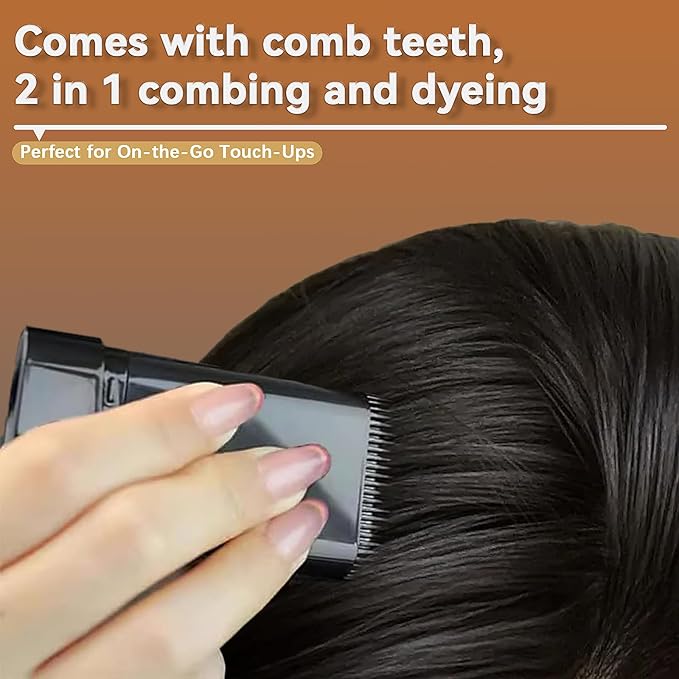 2-in-1 Instant Hair Color Stick & Comb, 2 Pcs Portable Color Touch-Up Hair Sticks with Comb, Waterproof and Sweat-Proof Hair Dye Comb, Quick Root Touch-Up for Gray Hair Coverage (Black)