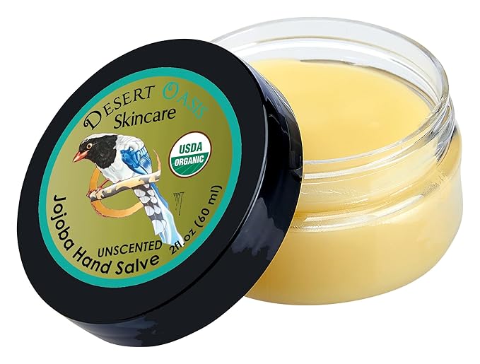 | Organic Unscented Hand Salve – Over 50% Organic Jojoba Oil with Beeswax & AvocadoOil – Gentle, Fragrance-Free Balm for Sensitive Skin, Dry Hands & Cuticles (2 oz / 60 g)