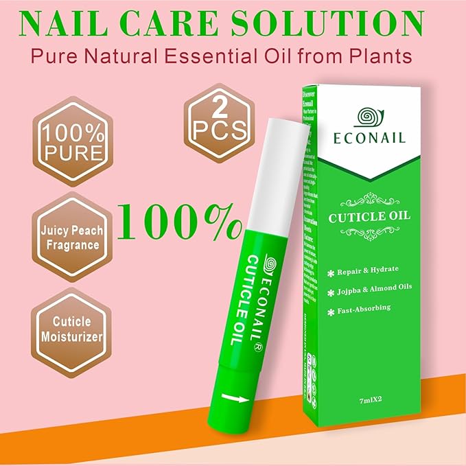 Cuticle Oil Pen x2 pcs, Nourishing Jojoba & Peach Scent for Enhanced Nail Growth and Strength, Portable Nail Oil Care （7mlx2）