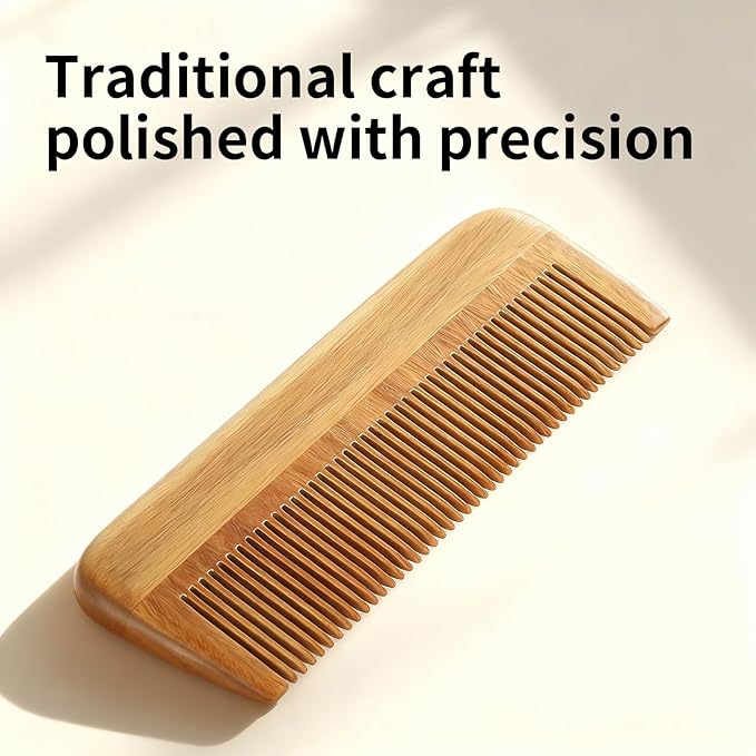 Onedor Handmade 100% Natural Green Sandalwood Wooden Comb for Men Hair, Beard, and Mustache Styling Pocket Comb With Leather Case (Short)