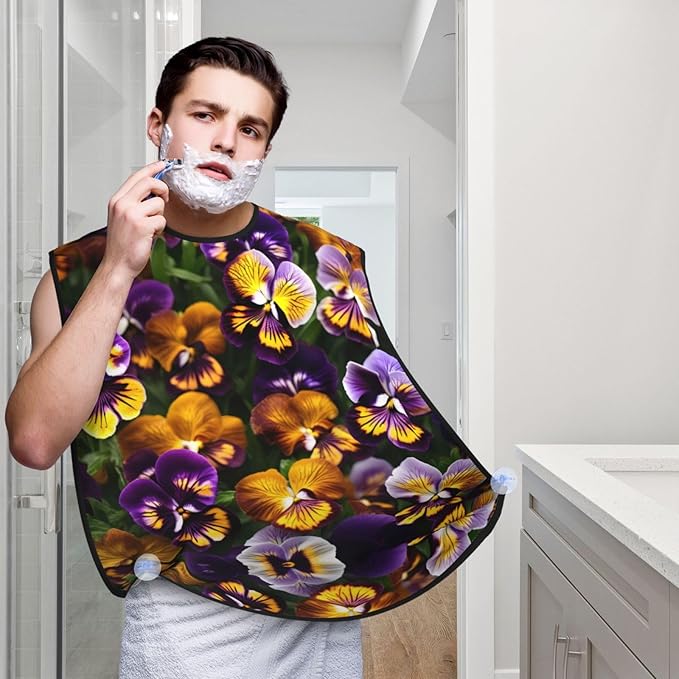 Pansy Perfection Print Beard Bib Shaving Apron, Beard Hair Trimming Cape Gift For Dad
