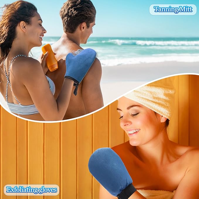Boao 5 Pieces Self Tanning Mitt Applicator Kit, Includes Tanning Mitt, Exfoliating Glove, Mini Face Glove, Back Lotion Applicator, and Large Brush Makeup (Navy Blue)