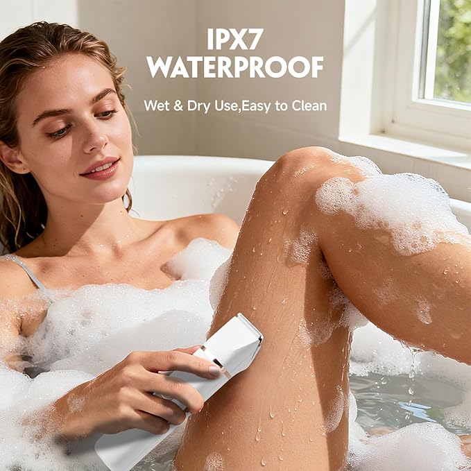Bikini Trimmer for Women, Tiovara Painless Electric Razors Shaver IPX7 Waterproof Cordless Body Hair Trimmer Pubic Hair Removal with USB Charge Dock for Underarm Leg Arm Body Face Silk Skin (White)