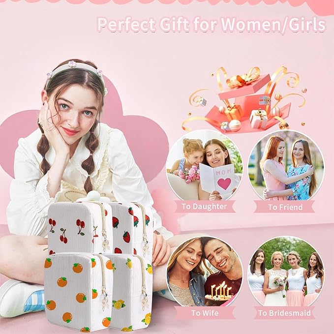 Period Bag for Women, Portable Corduroy Sanitary Napkin Storage Bag Strawberry Period Pouch with Zipper, Sanitary Pads Bag Tampons Holder for Purse, First Period