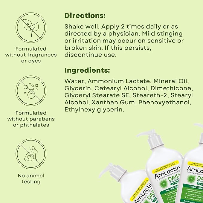 AmLactin Daily Nourish Therapeutic Body Lotion for Dry Skin - No-Scrub Exfoliator and Moisturizer 12% Lactic Acid Lotion,14.1 oz (Packaging May Vary),(Pack of 2)