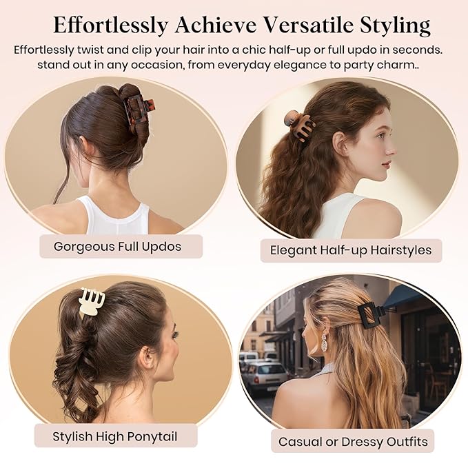 8 PCS Medium Hair Clips for Women Girls - 2 Styles Rectangle Small Claw Clips for Thin Thick Curly Hair, Strong Hold Non-Slip Jaw Clip, Cute & Stylish Leopard Print Hair Accessories, Tortoise