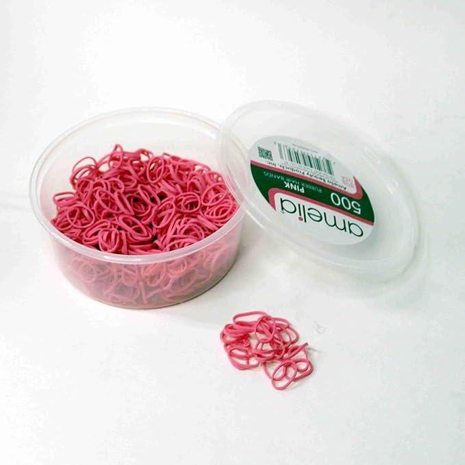 Amelia Beauty 500 Count Small Rubber Bands for Hair – ½" Pink - Made in USA - Recloseable Container - Mini Hair Elastics for Braids, Ponytails, Cornrows & Twists – Strong Hold Ponytail Holders