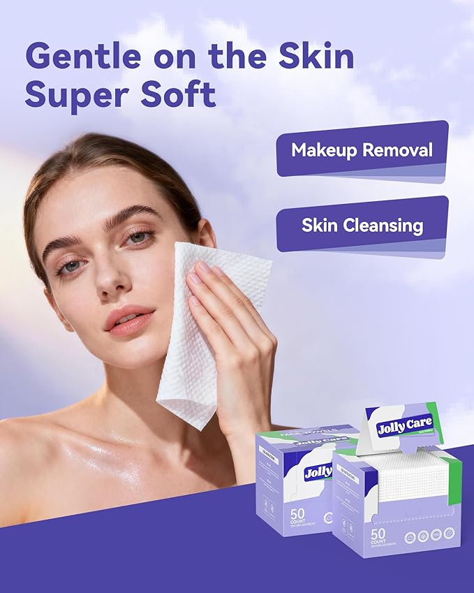 Disposable Face Towels, 10"×12" XL Face Towelette Disposable, Soft Makeup Remover Dry Wipes, Thick Facial Tissue for Women Cleansing, Skin Care, 50 Count (4 Pack)