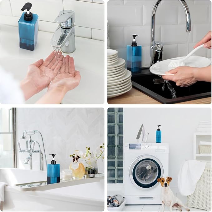 Suream Soap and Lotion Dispenser Set, 27oz/800ml Blue Shampoo and Conditioner Bottles, Plastic Soap Dispenser with Labels for Bathroom, Kitchen, Hotel(Set of 3)