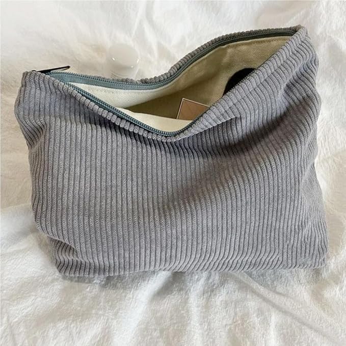 SxoSyo Cosmetic Bags for Women Makeup Bag Large Capacity Purse Travel Toiletry Zipper Storage Pouch Make up Brushes Organizer for Gifts (Corduroy, light grey)
