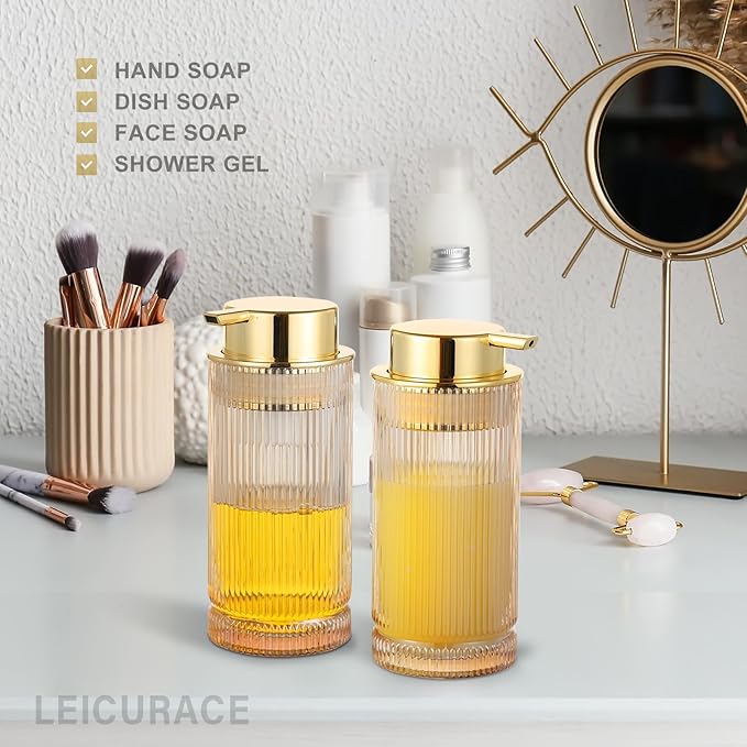 Glass Foam Soap Dispenser, Refillable Foaming Dispenser with Gold Pump, Foam Hand Soap Dispenser for Bathroom Kitchen, Modern Home Bathroom Kitchen Decor （Foam Type/Clear）