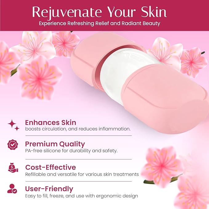 Ice Face Roller Massager for Face, Eyes, and Neck - Reusable Silicone Ice Cube Mold for Natural Skin Care, De-Puff Eye Bags, Reduce Migraine Pain | Facial Beauty Ice Roller