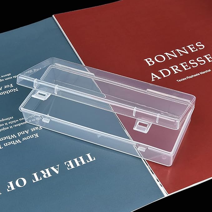 6 Pack Rectangular Clear Plastic Storage Containers Box with Hinged Lid for Beads and Other Small Craft Items (6.1 x 2.56 x 1.18 inch)
