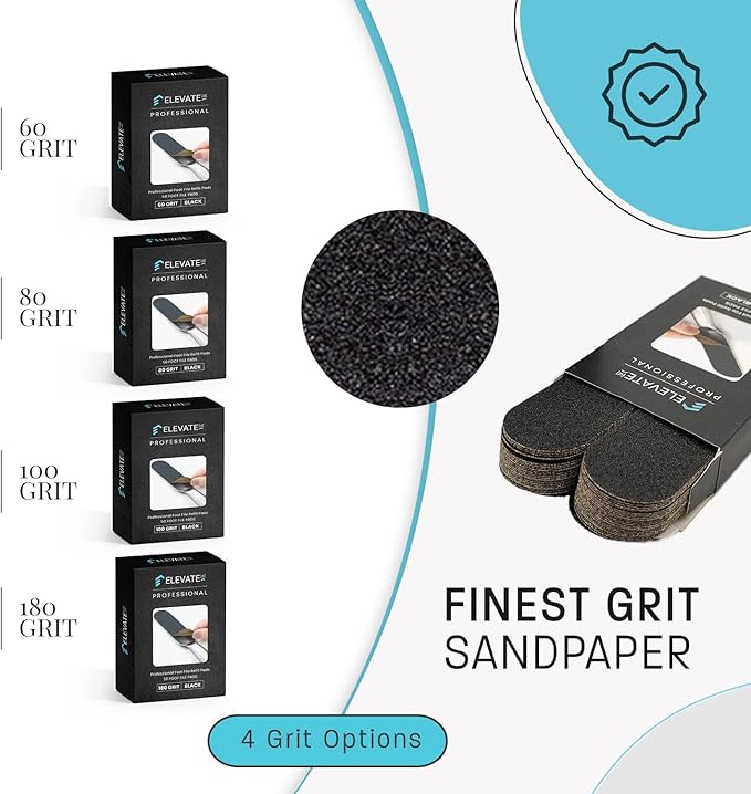 Professional Pedicure File Refills - Pack of 50 Foot File Replacement Pads 60-Grit (Course) - Black - Disposable Foot Files for Pedicures - Pedi Foot File Pads with Water Resistant Strong Adhesive