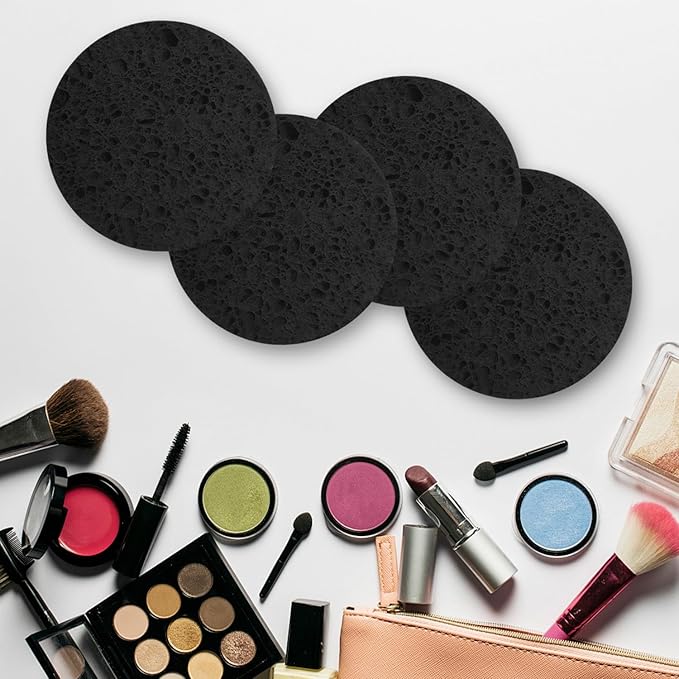 50-Count Large Compressed Facial Sponges for Estheticians,Daily Cleansing and Gentle Exfoliating- 100% Natural Cellulose Spa Sponge Perfect for Removing Dead Skin,Dirt and Makeup(Round 2.95",Black)