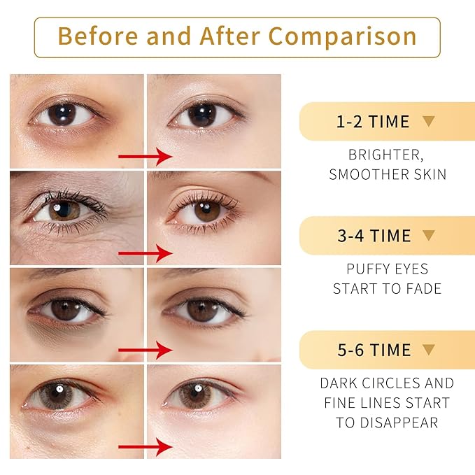 Tunbot Eye Mask - 60 Pieces - 24k Gold Eye Mask - Anti-Aging - Contains Collagen & Hyaluronic Acid - Removes Dark Circles, Puffiness & Wrinkles, Moisturizes - Home Skin Care