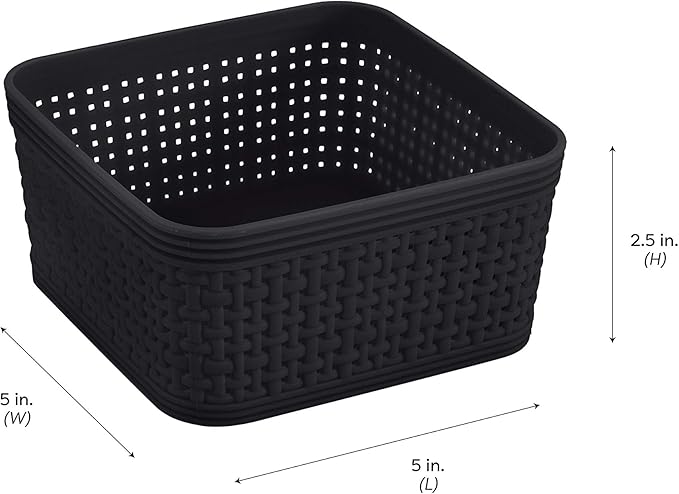 Simplify 6 Pack Organizing Set | Square Bins | Multipurpose | Office | Desk | Dorm | Bathroom | Storage Basket | Small Items | Accessories | Black