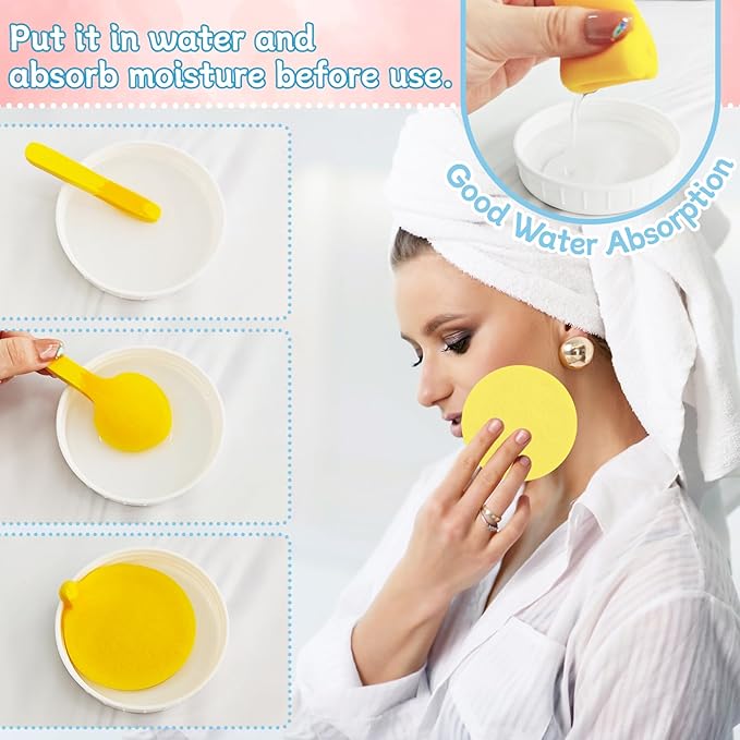 120 Pieces Facial Sponge Compressed,Round Face Cleansing Sponge,Makeup Removal Sponge Pad for Exfoliating Wash,Spa,Mask(Yellow,Pink,Blue)