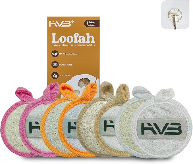 HVB Natural Loofah Exfoliating Facial Sponge. Premium Loofah Facial Brush, Made from Natural loofah, Suitable for Both Men and Women, Designed for Facial Cleansing. Pack of 8 (1 Box)