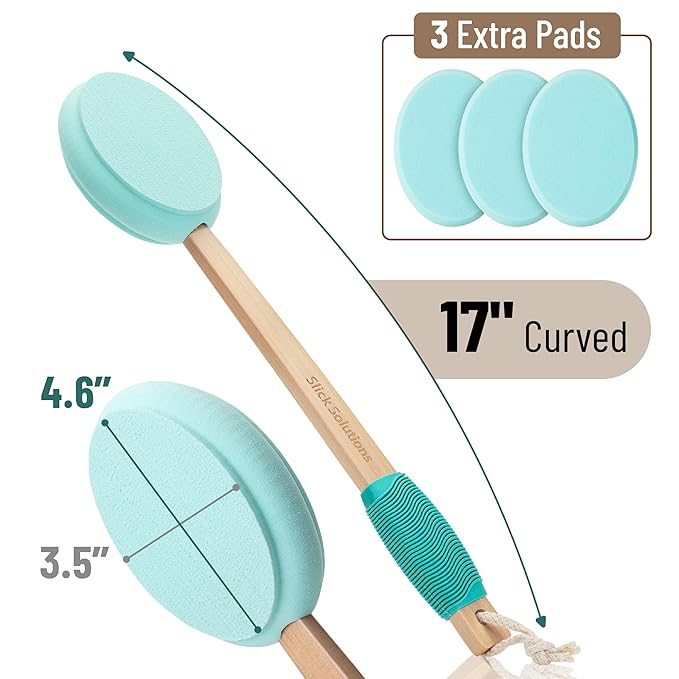Slick- Lotion Applicator with 3 Extra Pads, 17 Inch, Green, Back Applicator Lotion, Certified Organic, Easy Reach Washable, Self Tanner for All Skin Tone