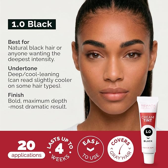 RB RENATA BEAUTY Tint Kit – Cream Hair Dye Kit with Developer and Application Brush for Spot Coloring - Covers Gray Hairs, Smudge-Proof, Long-Lasting Up to 4 Weeks, 20 Applications [Black]
