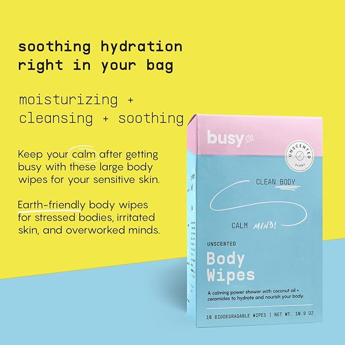 Calm Body Wipes for Women - Cleansing Large Wash Cloth - Extra Thick & Moist - Armpit Sweat Cloths for Body Odor - No Rinse, No Shower - Unscented - Ceramides & Coconut Oil