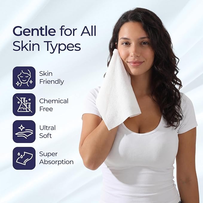 ECOLOOK Disposable Face Towel XL-10"x12" Upgraded Thick Facial Towels, Ultra Soft Clean Face Towels Disposable, 60 Count & 90 GSM, Ideal for Sensitive Skin-3 PACK