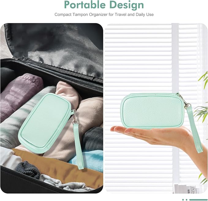 Portable Tampon Organizer - Beige PU Pouch with Handle, Small Case for Feminine Products, Zipper Period Bag for Women's Purse