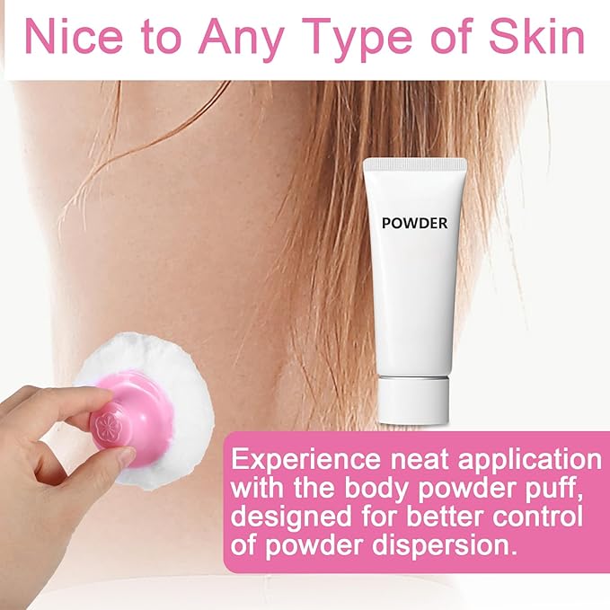 2 Pcs Large Fluffy Powder Puff Body Cosmetic Face Loose Powder Applicator Handle Foundation Puff Pad Washable Beauty Application Tool for Women Sensitive Skin (Pink+Blue)