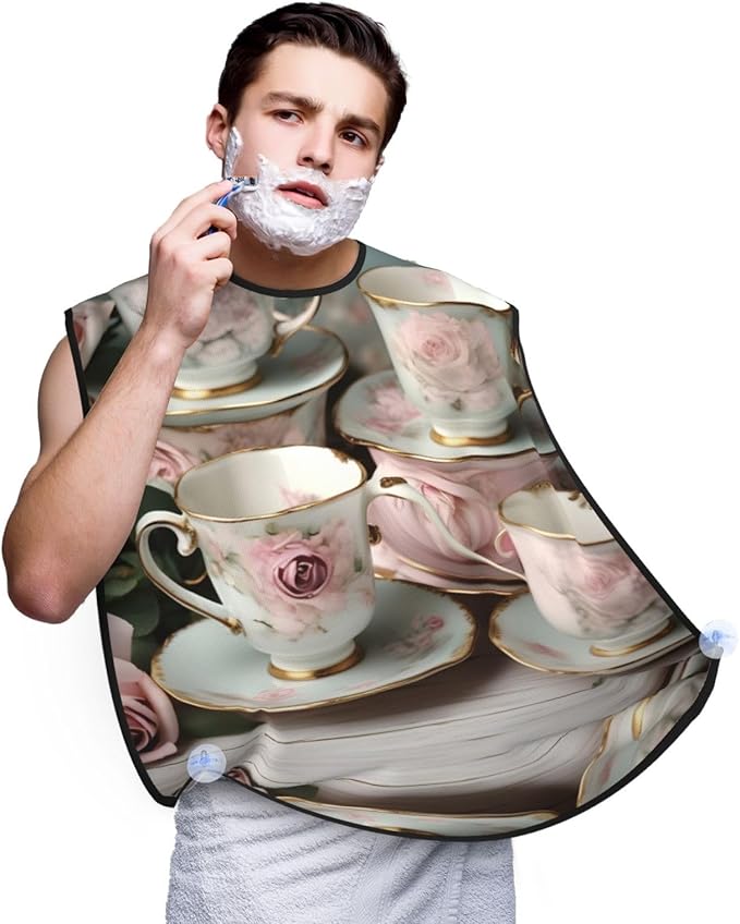 Purple Rose And Skull Print Beard Bib Shaving Apron, Beard Hair Trimming Cape Gift For Dad