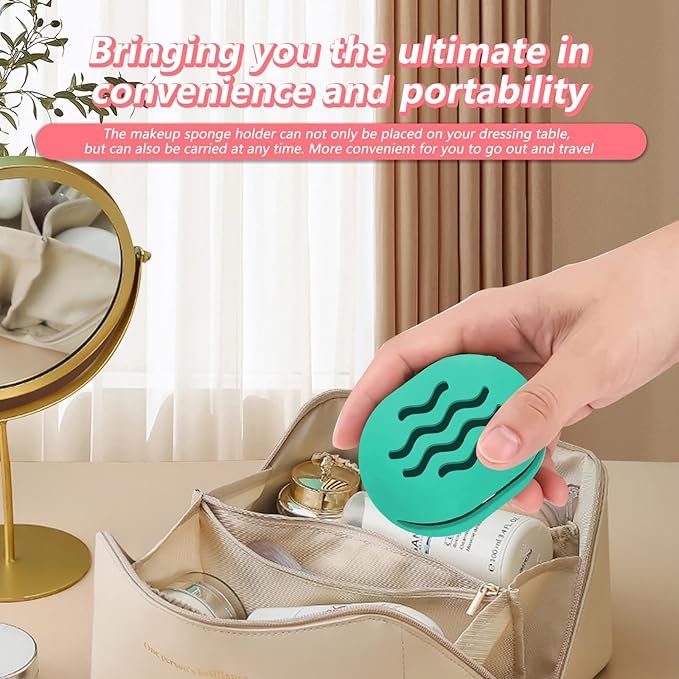 Makeup Sponge Holder Makeup Holder Beauty Blender Bolder Makeup Silicone Makeup Sponge Case Breathable Make Up Sponge Case Makeup Bag Essentials Suitable for Business or Travel（Green）